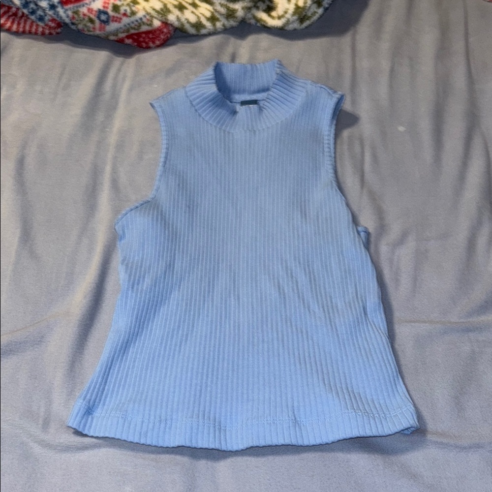 Sleeveless Blue Ribbed Top